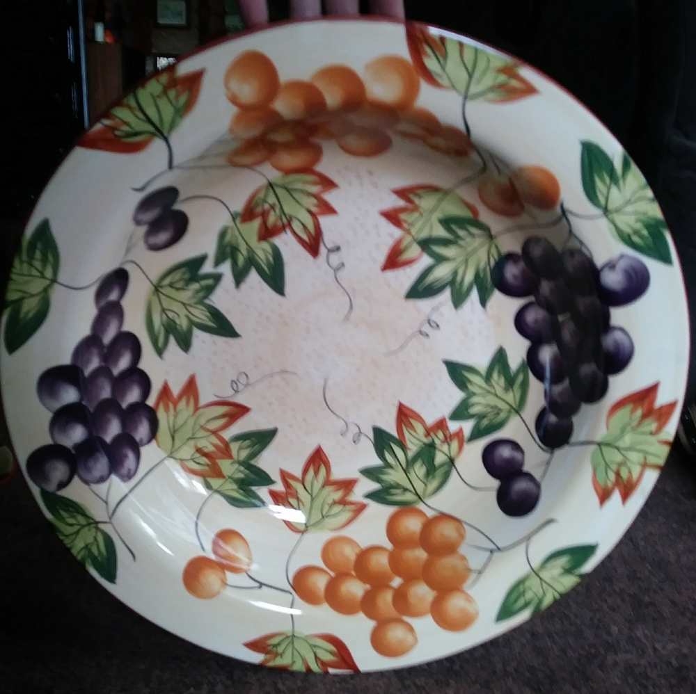 Fall Harvest Grapes Leaves Serving Bowl Large